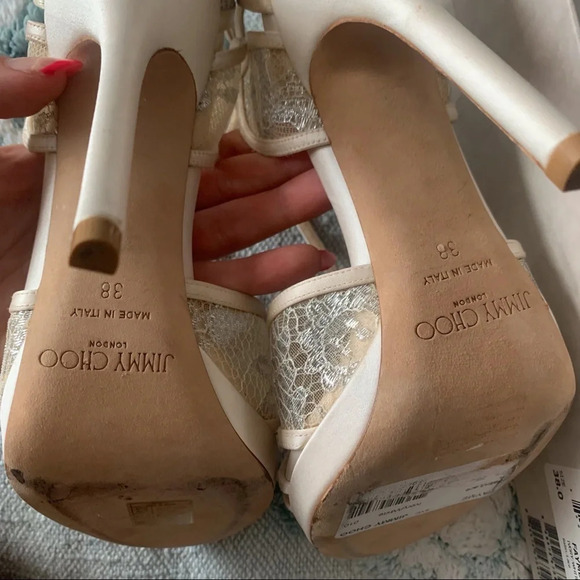 Jimmy Choo Ivory Lace Fayme Wedding Heel 38 - Picture 8 of 11